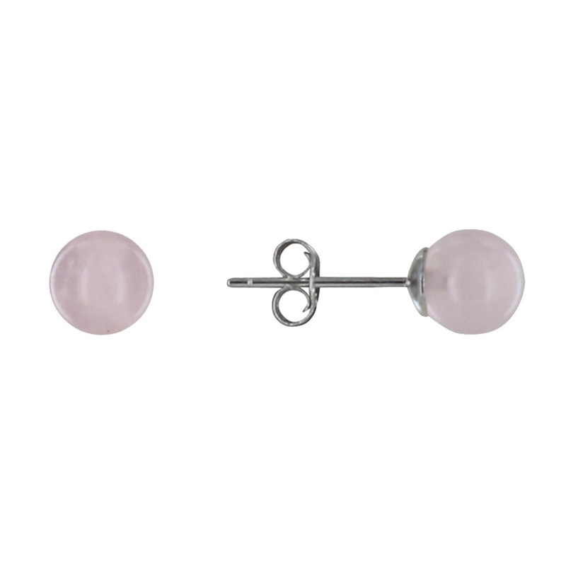 Boucles d'Oreilles Clou Argent Rhodié et Perles de Quartz Rose 6 mm