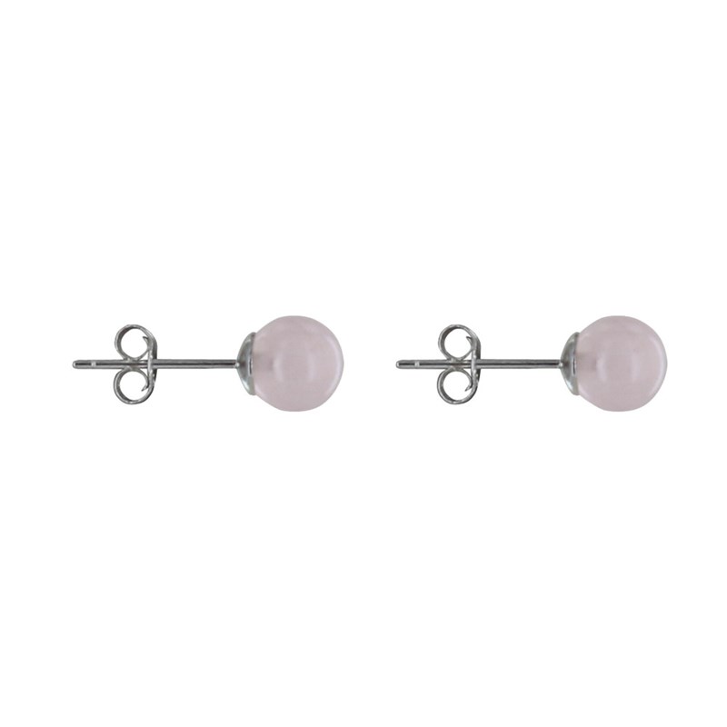 Boucles d'Oreilles Clou Argent Rhodié et Perles de Quartz Rose 6 mm - vue 3