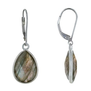 Boucles d'Oreilles Argent 925 Goutte de Labradorite Facettée