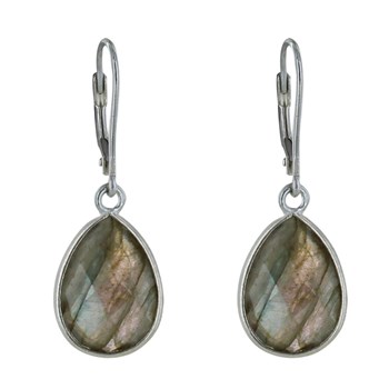 Boucles d'Oreilles Argent 925 Goutte de Labradorite Facettée