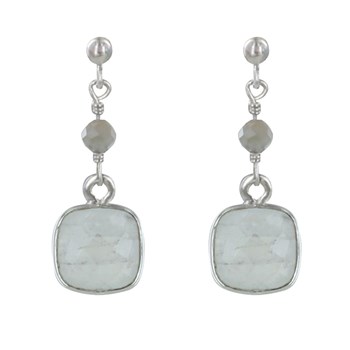 925 Sterling Zilveren Parel en Gefacetteerde Maansteen Pavé Oorbellen