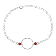 Bracelet Argent Cercle et Deux Perles en Résine - Rouge