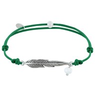 Bracelet Lien Plume Laiton Argenté et Perle Facettée - Vert