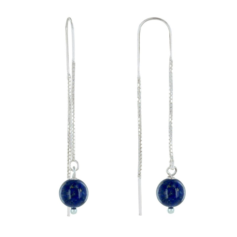Boucles d'Oreilles Chainette Argent et Perles de Lapis Lazuli