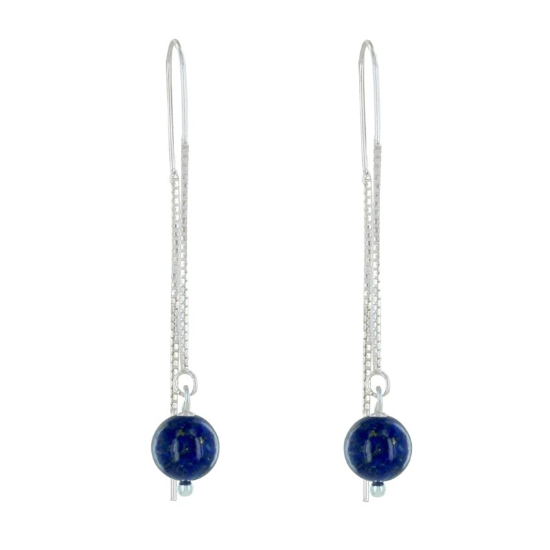 Boucles d'Oreilles Chainette Argent et Perles de Lapis Lazuli - vue 2