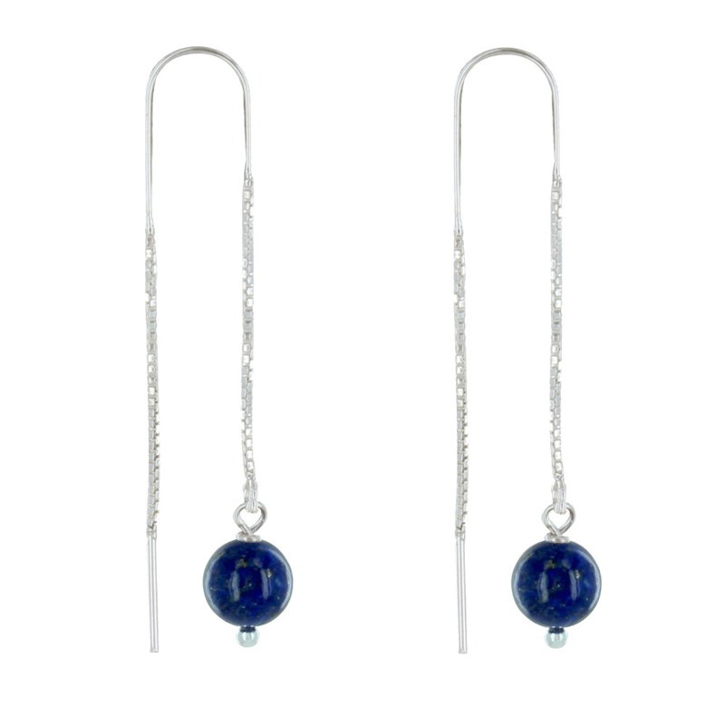 Boucles d'Oreilles Chainette Argent et Perles de Lapis Lazuli - vue 3