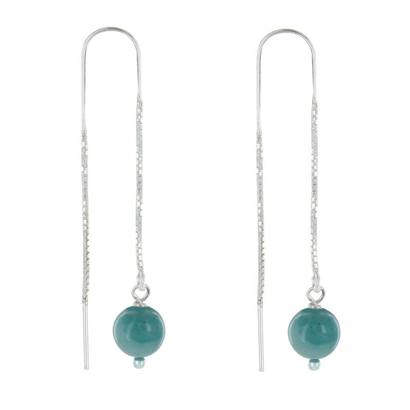 Boucles d'Oreilles Chainette Argent 925 et Perles d'Amazonite - vue 3