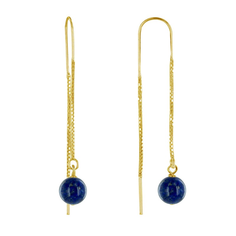 Boucles d'Oreilles Chainette Argent Doré et Perles de Lapis Lazuli