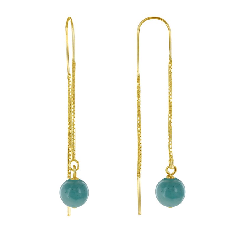 Boucles d'Oreilles Chainette Argent Doré et Perles d'Amazonite