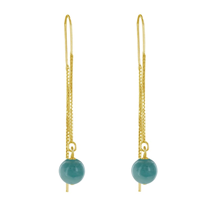 Boucles d'Oreilles Chainette Argent Doré et Perles d'Amazonite - vue 2