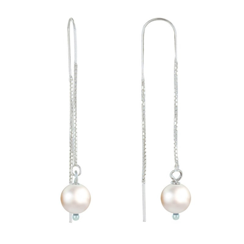 Boucles d'Oreilles Chainette Argent 925 et Perles de Culture