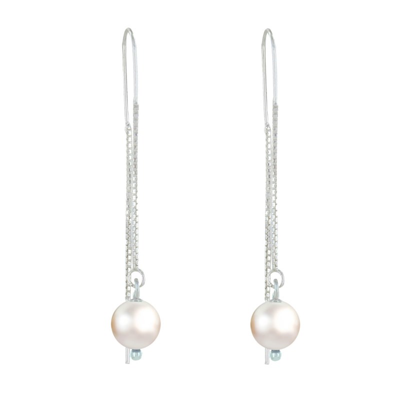 Boucles d'Oreilles Chainette Argent 925 et Perles de Culture - vue 2