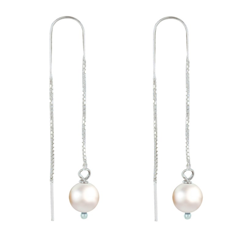 Boucles d'Oreilles Chainette Argent 925 et Perles de Culture - vue 3