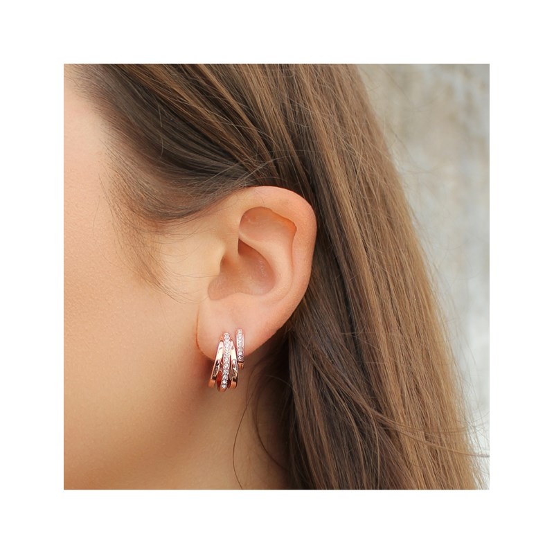 Boucles d'oreilles Aurielle Hoop - Or Rosé et Cristal - vue 2