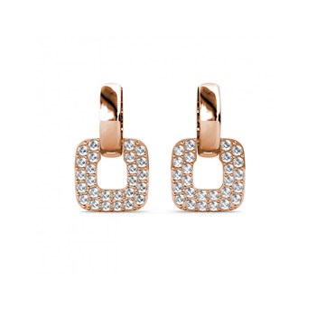 Klassieke vierkante oorbellen - Roségoud en kristal