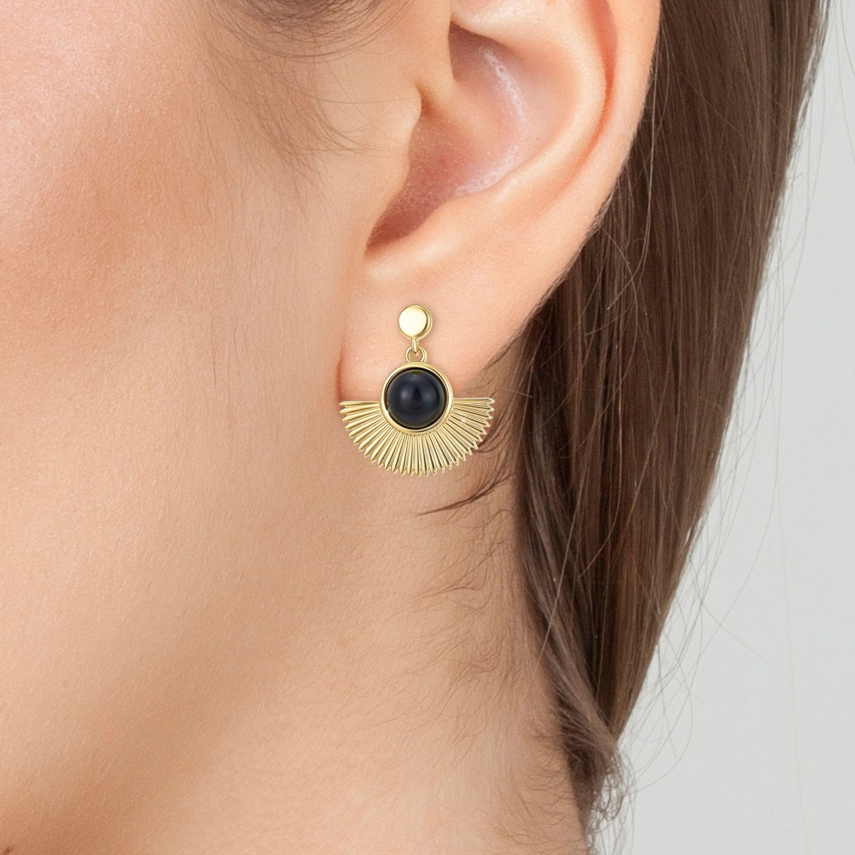 Boucles d'oreilles par SC Bohème ornées d'obsidiennes - vue 2