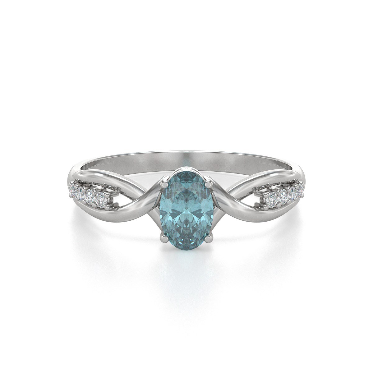 Bague ADEN Or 585 Blanc Aigue-Marine et diamants 1.32grs - vue 2