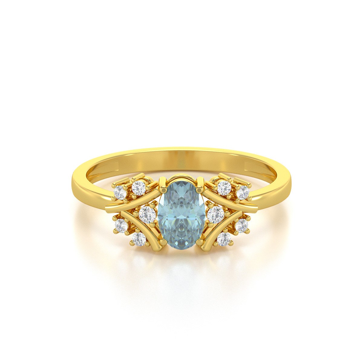 Bague ADEN Or 585 Jaune Aigue-Marine et diamants 1.556grs - vue 3