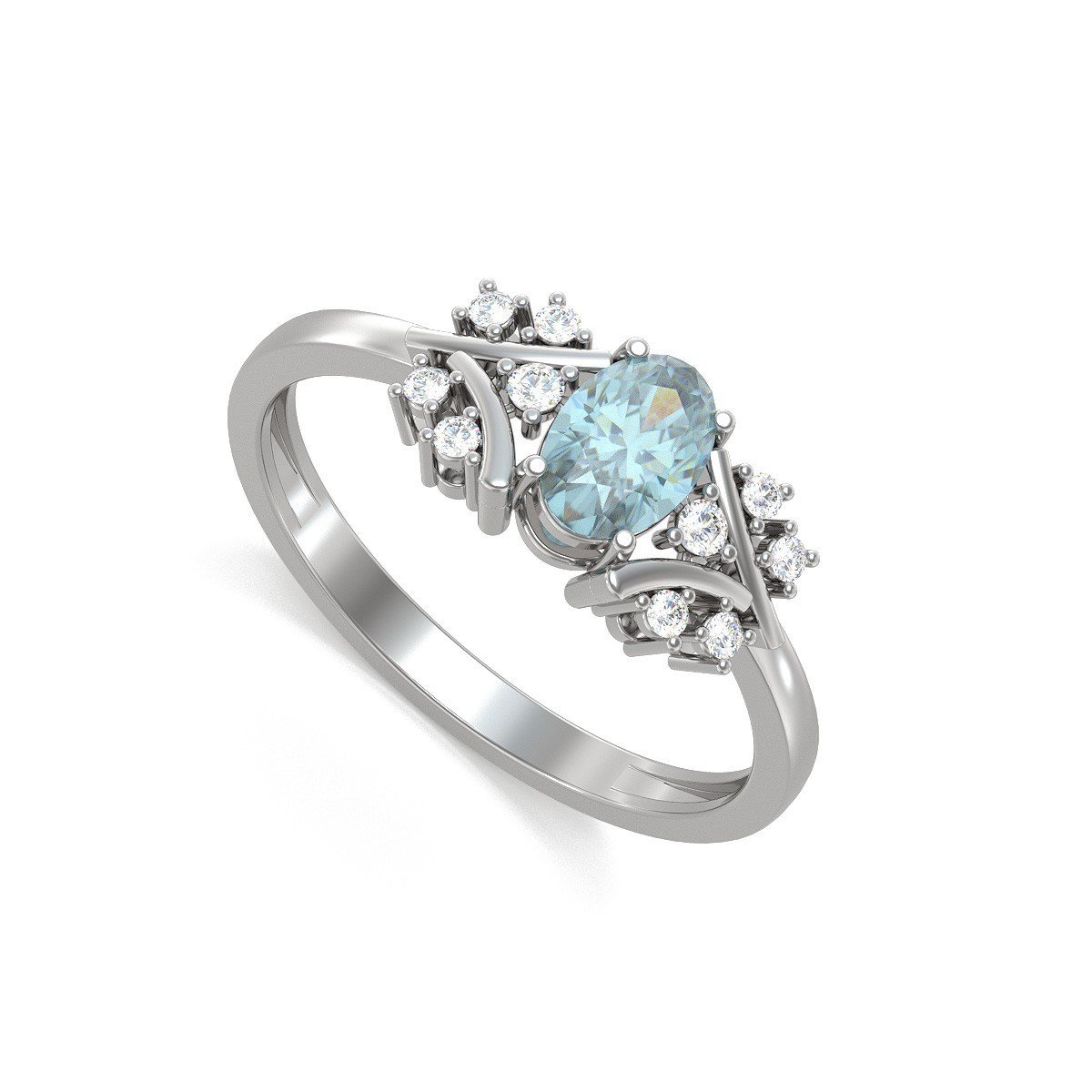 Bague ADEN Or 585 Blanc Aigue-Marine et diamants 1.556grs