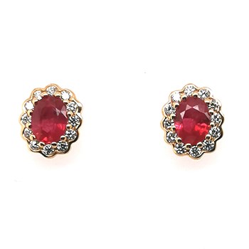 Boucles d'oreilles or 18 carats rubis diamants