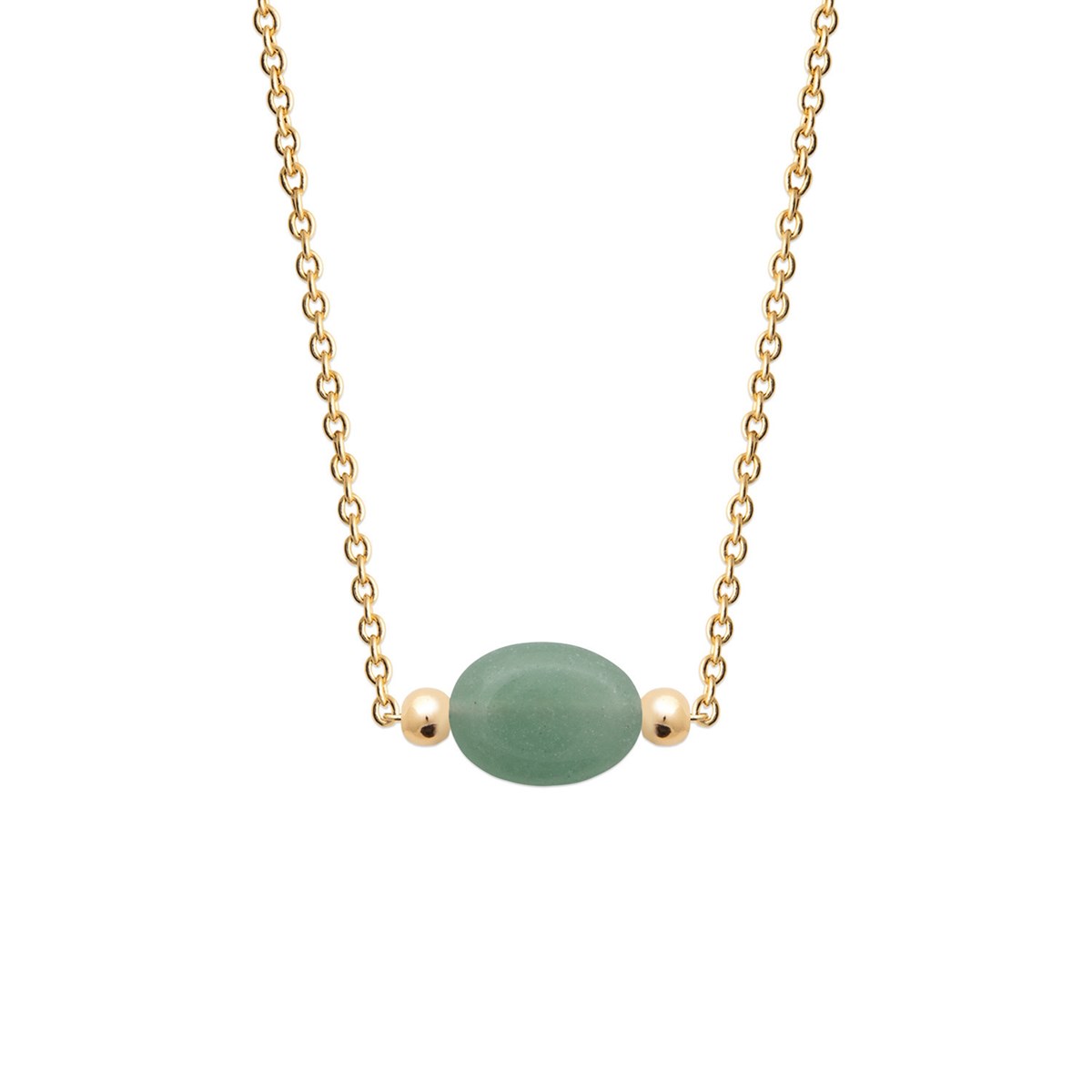 Collier Brillaxis plaqué or aventurine verte 45cm