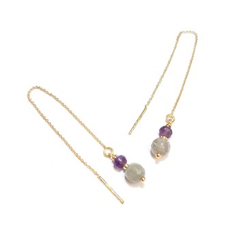 Boucles D'Oreilles Labradorite Et Améthyste Argent 925 Doré