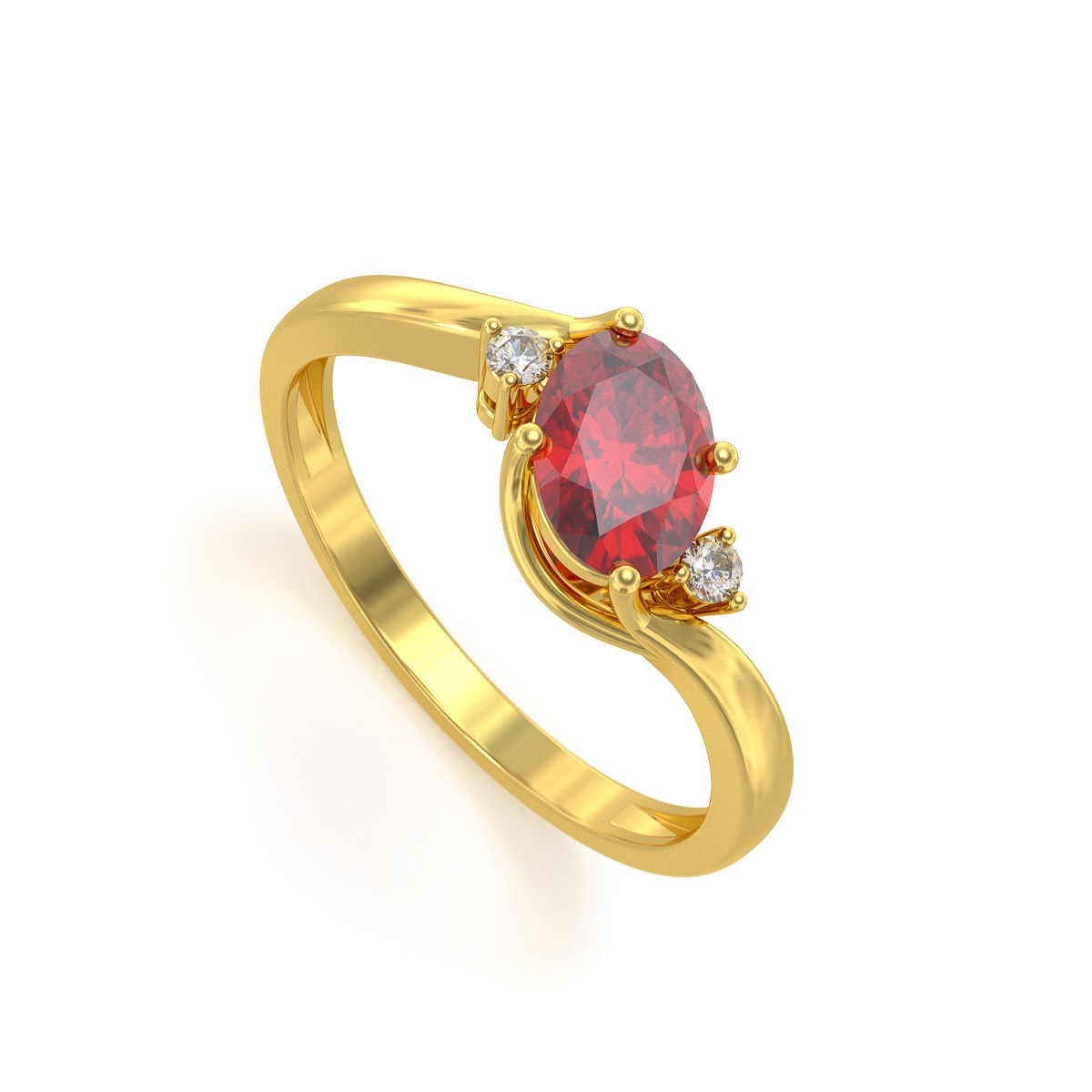 Bague ADEN Or 585 Jaune Rubis et diamants 1.58grs