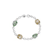 Bracelet Argent 925 rhodié goutte d'eau couleur vert emeraude et miel