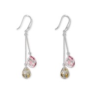 Boucles d'Oreilles pendantes Argent 925 rhodié goutte d'eau couleur rose claire et miel