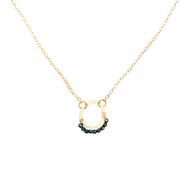 Collier délicat minimaliste chaîne anneaux et perles d'hématite doré à l 'or fin