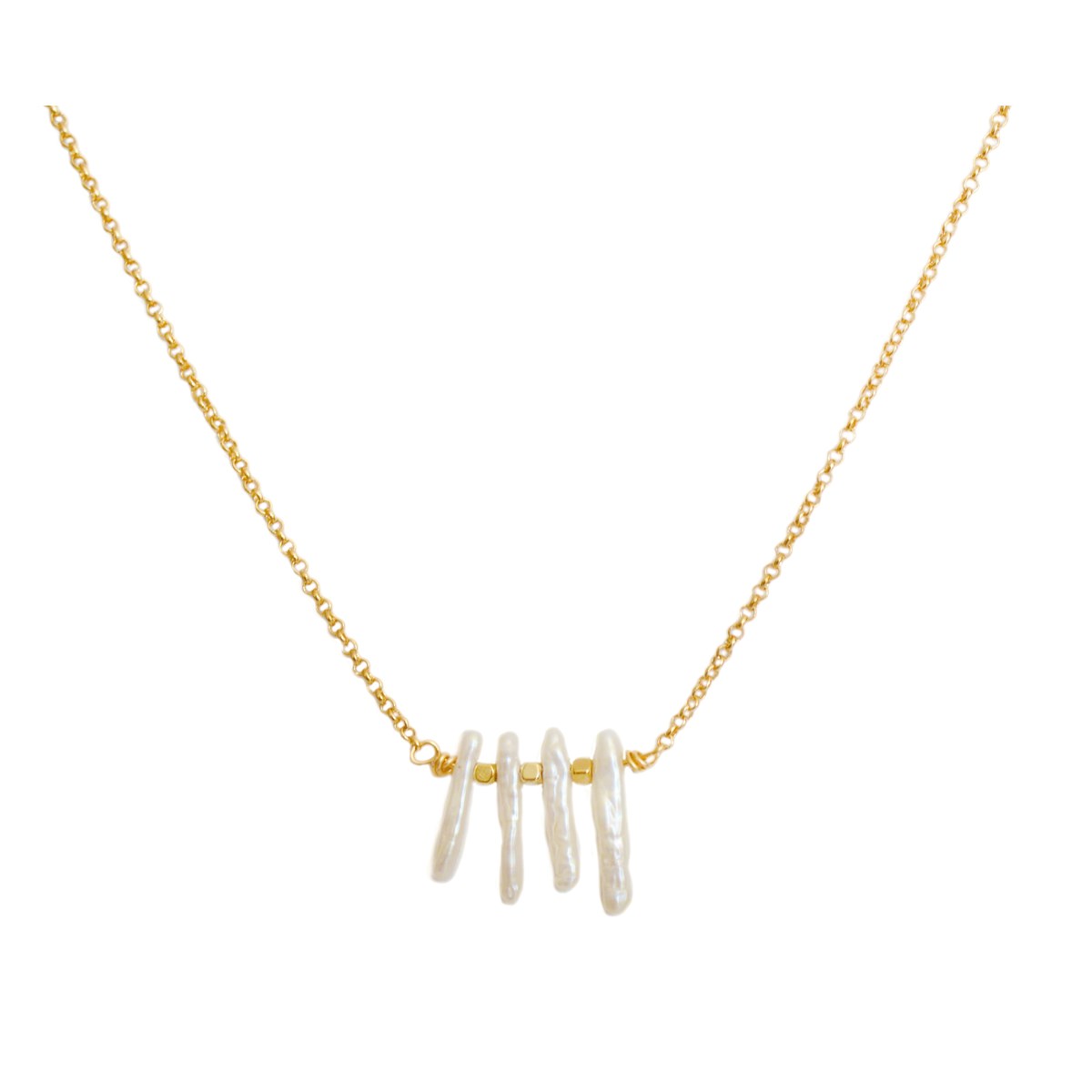 Collier de style minimaliste de perles d'eau douce Keshi. doré à l 'or fin