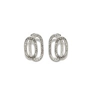 Boucles d'oreilles à clou en plaqué argent faites à la main avec doubles mailles superposées - Bijou de créateur