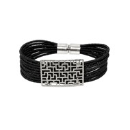 Bracelet souple en plaqué argent fait main avec cordon, fermoir magnétique et arabesque géométrique