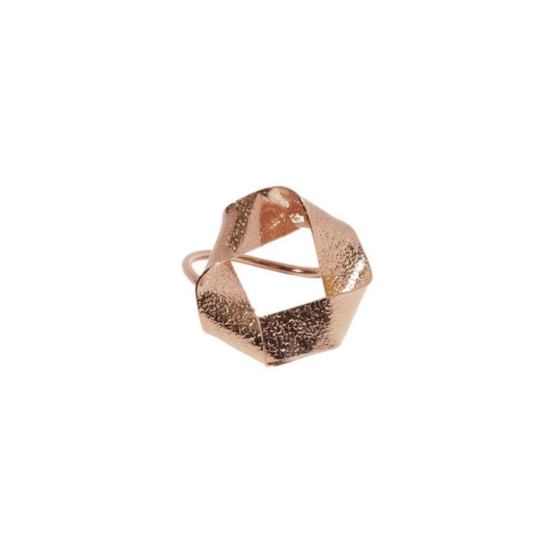 Bague ajustable en plaqué or rose faite à la main géométrique avec plis - Bijou de créateur