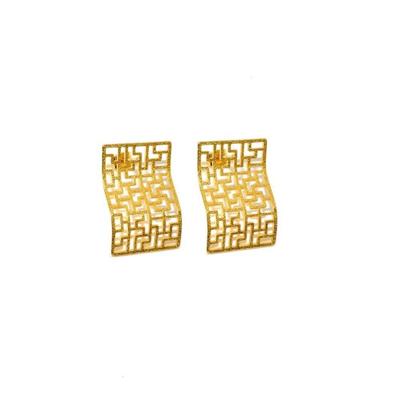 Boucles d'oreilles à clou en plaqué or faites à la main avec arabesque géométrique - Bijou de créateur