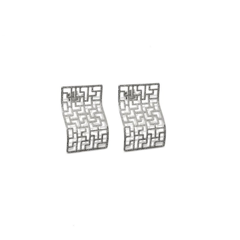 Boucles d'oreilles à clou en plaqué argent faites à la main avec arabesque géométrique - Bijou de créateur