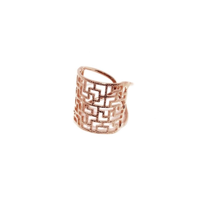 Bague ajustable en plaqué or rose faite à la main arrondie avec arabesque géométrique - Bijou de créateur