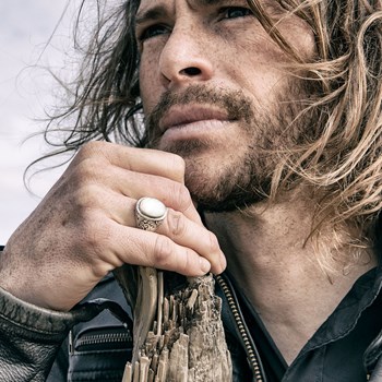 Bague Homme avec Pierre Blanche sur Argent 925 Vieilli | Aden