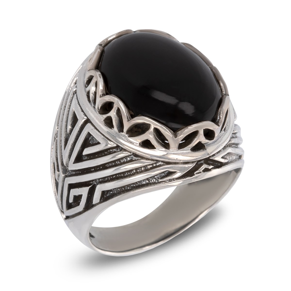 Bague Aden Biker Homme Onyx Sur Argent Effet Vieilli Homme Bague Maty