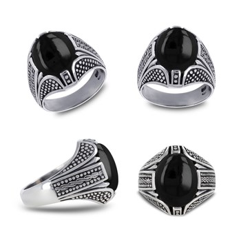 Bague Homme en Argent 925 Vieilli avec Pierre Onyx - Idée Cadeau Exceptionnelle | Aden Boutique