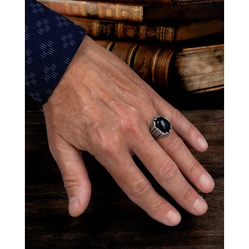 Bague Homme en Argent 925 Vieilli avec Pierre Onyx - Idée Cadeau Exceptionnelle | Aden Boutique