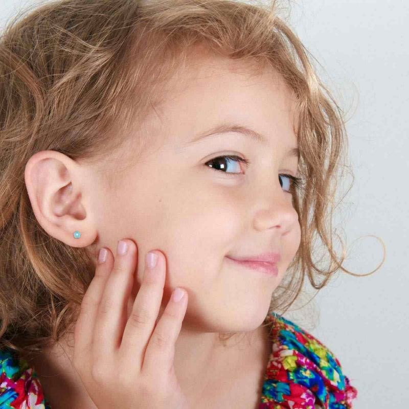 Boucles d'oreilles enfant 'Marguerite bleue' Or Jaune - vue 2