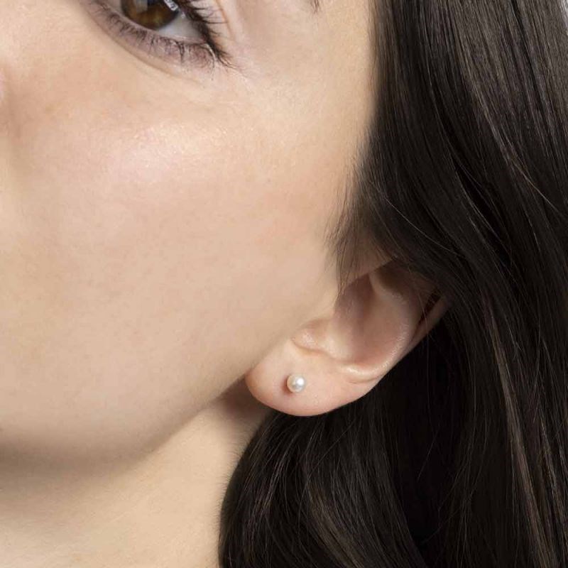 Boucles d'oreilles Or Blanc  et Perle - vue 2