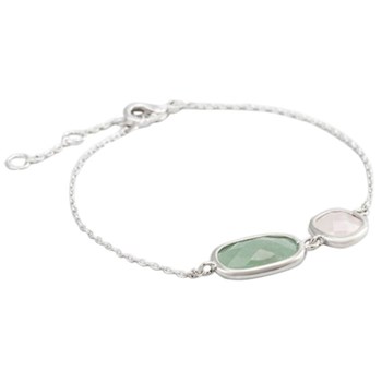 Bracelet chaine laiton argenté monté d'une aventurine verte et d'un quartz vert 'Zoé'