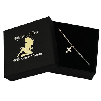 Gold-plated 750 3-micron zirconium oxide cross anklet chain