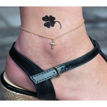 Gold-plated 750 3-micron zirconium oxide cross anklet chain