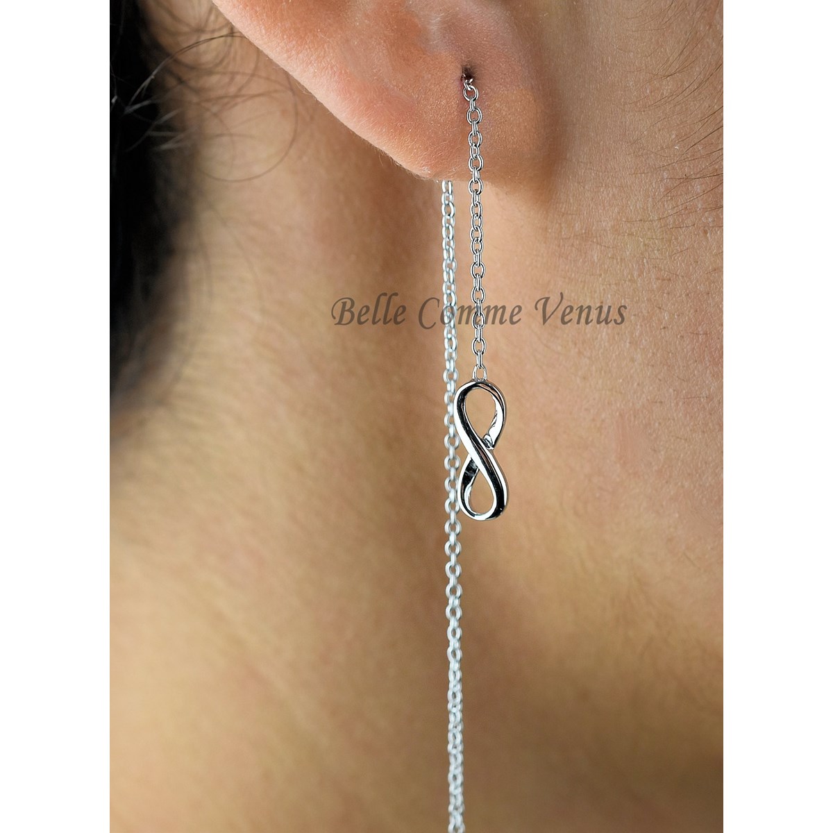 Boucles d'oreilles infini traversantes chaînes pendantes Argent 925 Rhodié - vue 4