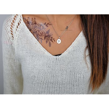 Oval cross medal necklace set with zirconium oxide Silver 925 Rhodium plated