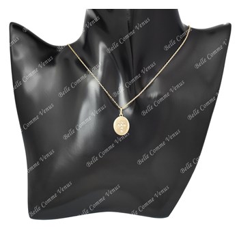 Verguld 750 3 micron ovale kruis medaille ketting bezet met zirkonium oxide