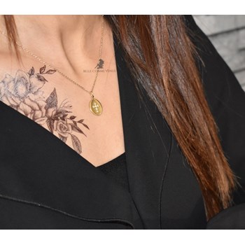 Verguld 750 3 micron ovale kruis medaille ketting bezet met zirkonium oxide